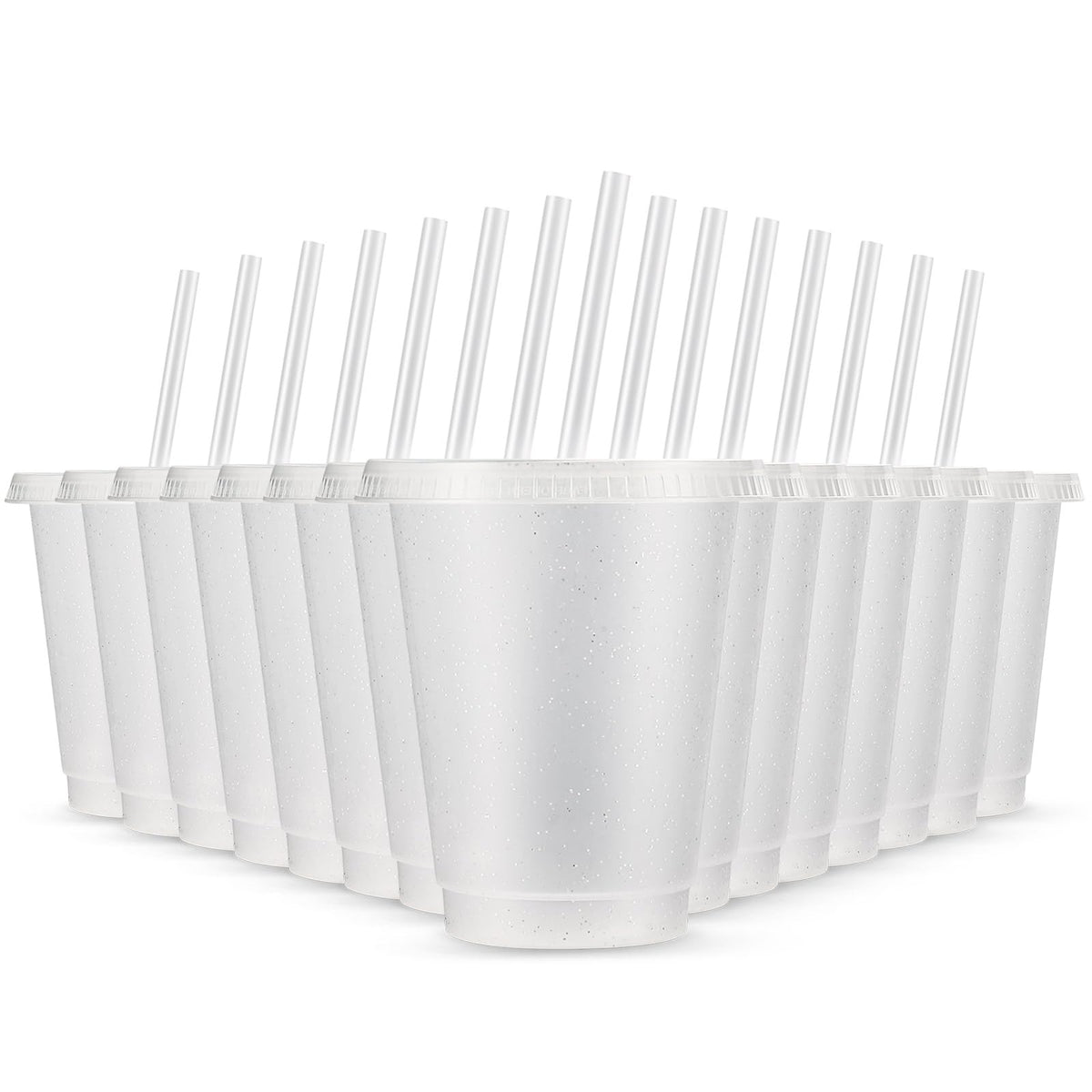 Rtteri 15-pcs reusable cups with lids 16oz glitter tumblers for party beverages.