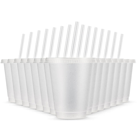 Rtteri 15-pcs reusable cups with lids 16oz glitter tumblers for party beverages.