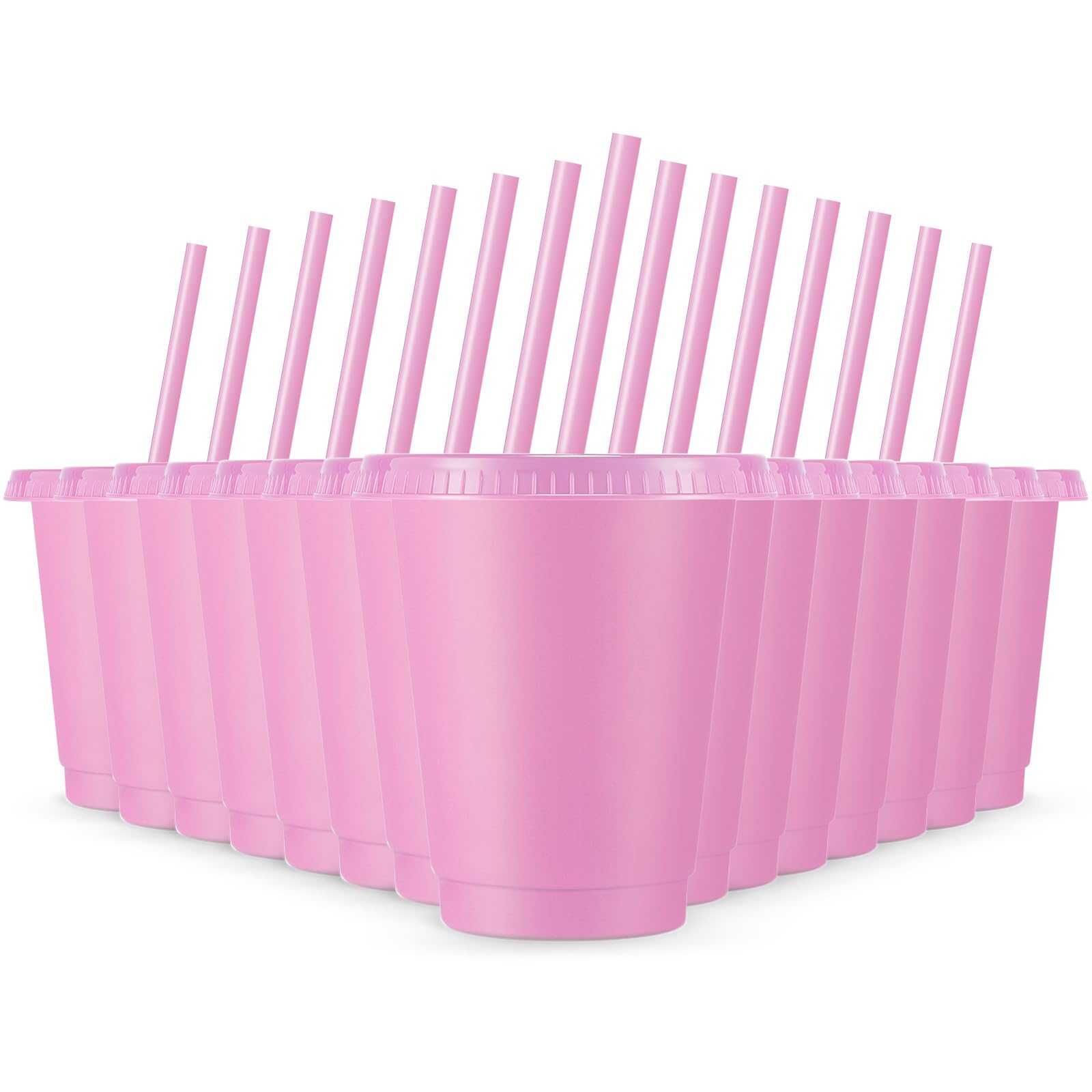 Rtteri 15-piece reusable cups with lids and straws in light pink glitter for parties.