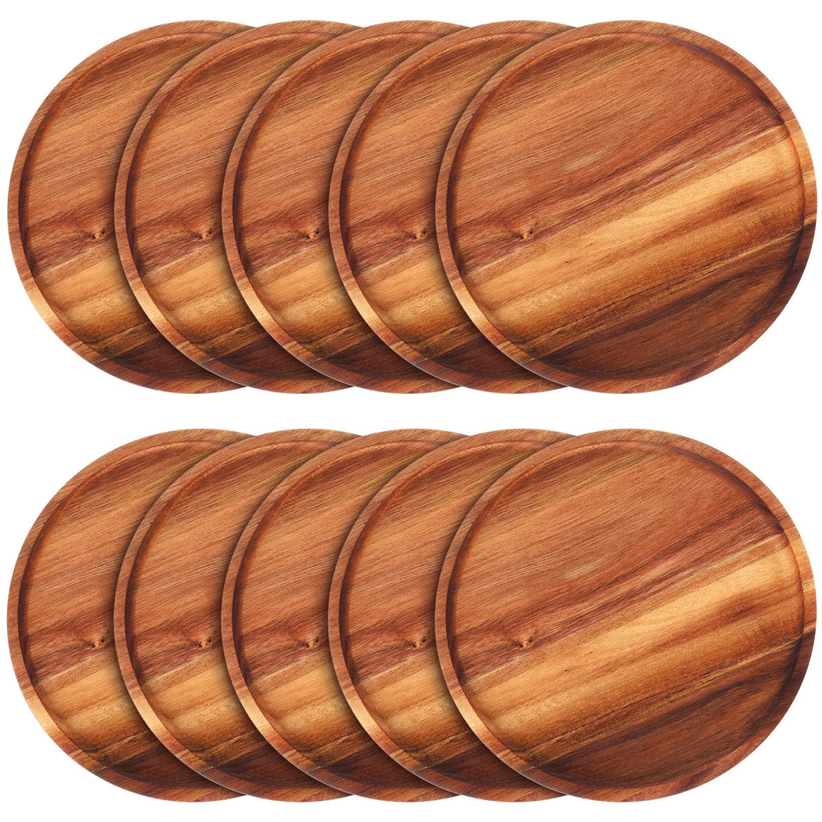 Rtteri acacia round wood plates 12-inch serve mains and sides with rustic elegance.