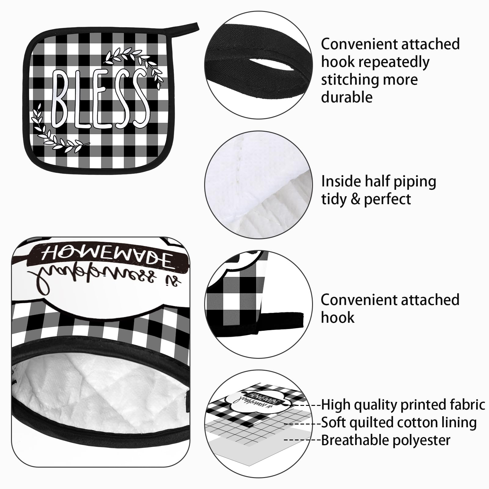 Rtteri buffalo plaid pot holder provides grip and insulation during meal prep.