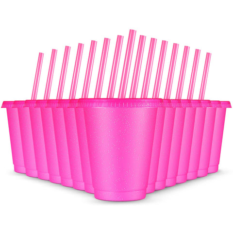 Rtteri rose-red glitter 16oz cups with lids for easy, mess-free beverages.