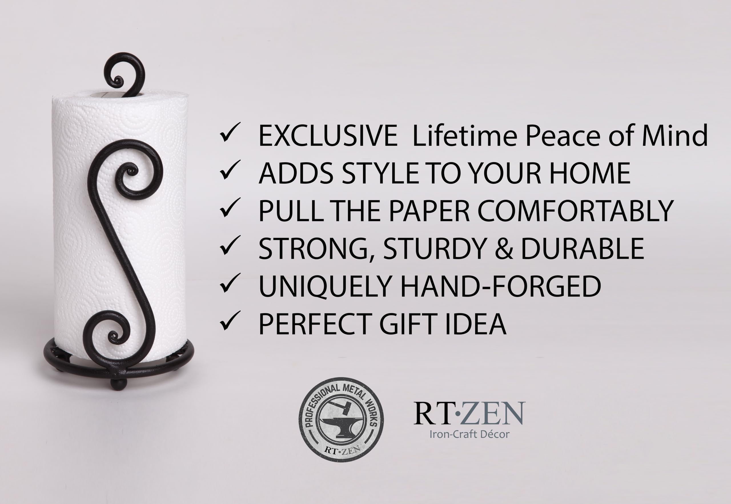 RTZEN Countertop Space-Saving Paper Towel Stand shown on kitchen counter