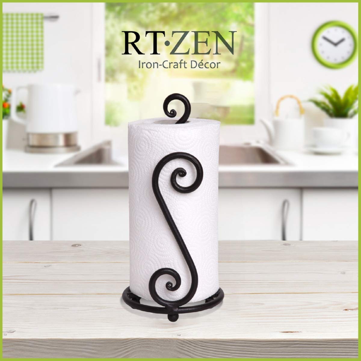 RTZEN Handcrafted Wrought Iron Paper Towel Holder in metal finish