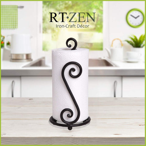 RTZEN Handcrafted Wrought Iron Paper Towel Holder in metal finish