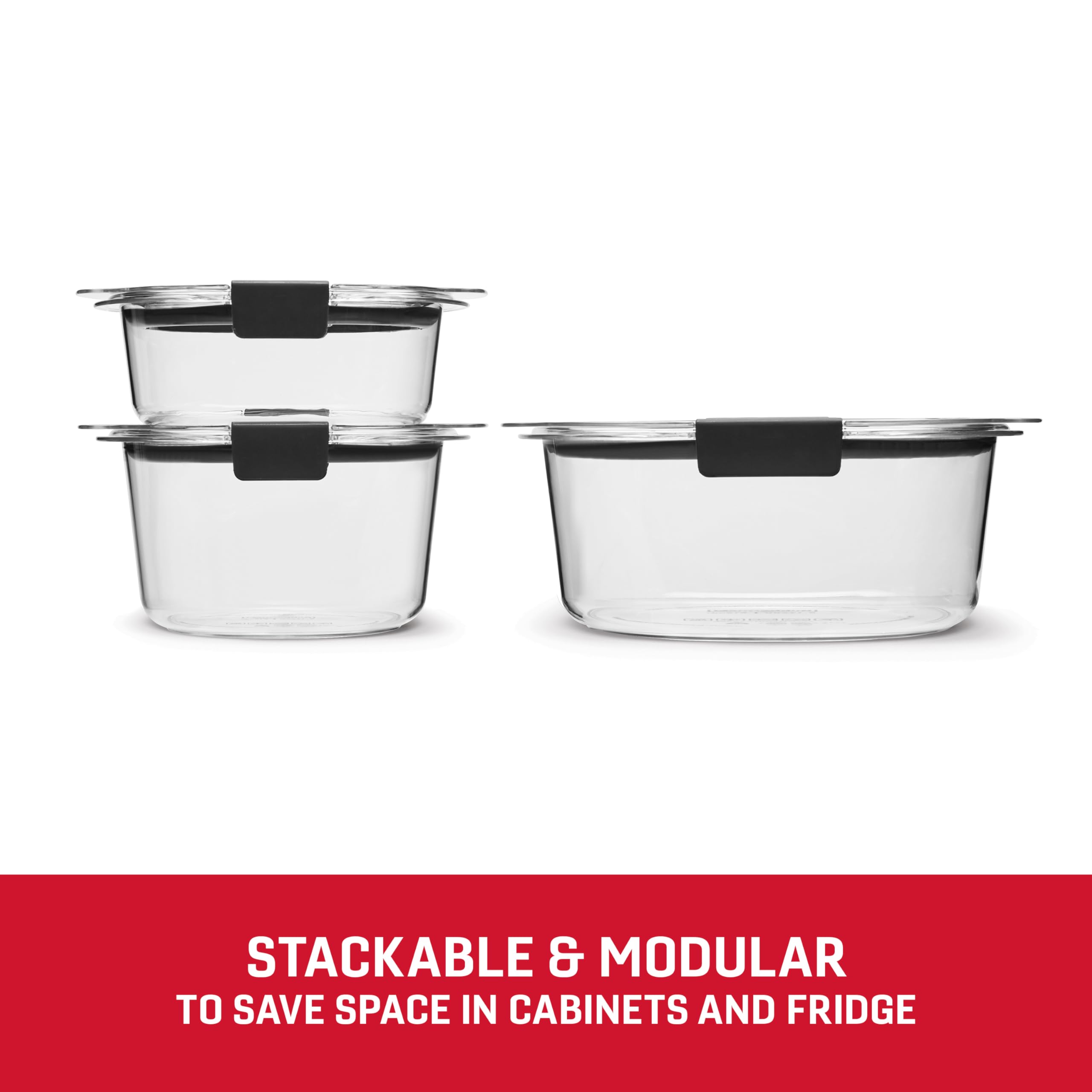 Rubbermaid Brilliance smart lid system showing lids that fit multiple containers