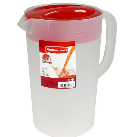 Rubbermaid Clear Pitcher 1 Gallon with red lid for easy pouring and stylish serving