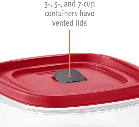 Clear-base Rubbermaid Easy Find Lid square container shows contents at a glance.