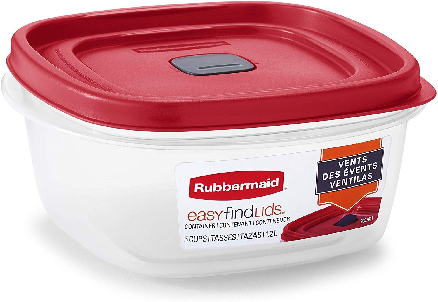Lids snapped together on Rubbermaid Easy Find Lid square containers to reduce clutter.