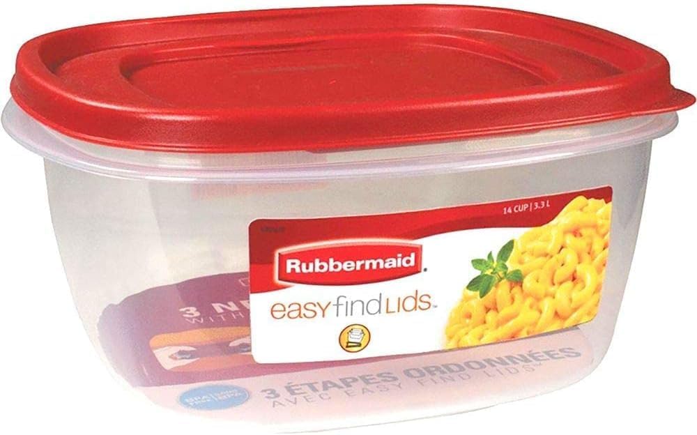 Rubbermaid Easy Find Lids: one lid fits multiple bases for flexibility.