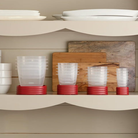 Square-shaped Rubbermaid container ideal for compact fridge organization