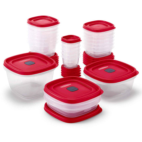 Rubbermaid easy-find lids paired with bases to cut kitchen clutter.