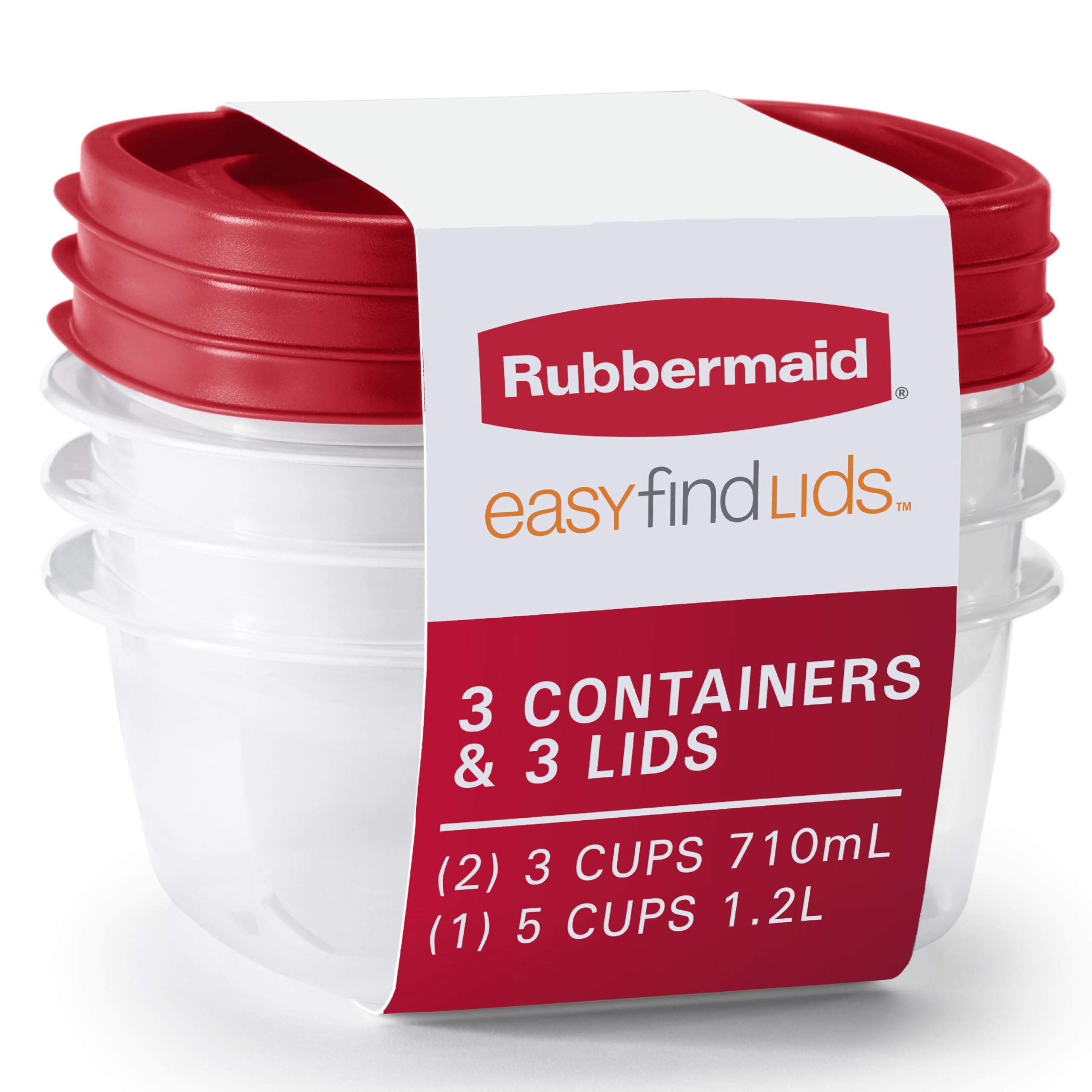 Rubbermaid EasyFindLids 3-cup base keeps cabinets organized with snap-on lids.