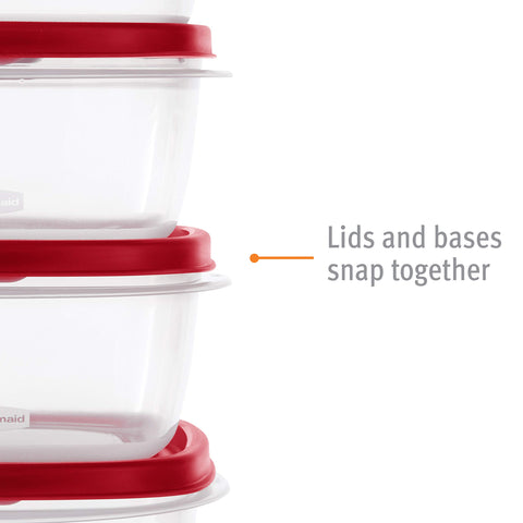 Rubbermaid EasyFindLids nesting bases save space and simplify storage.