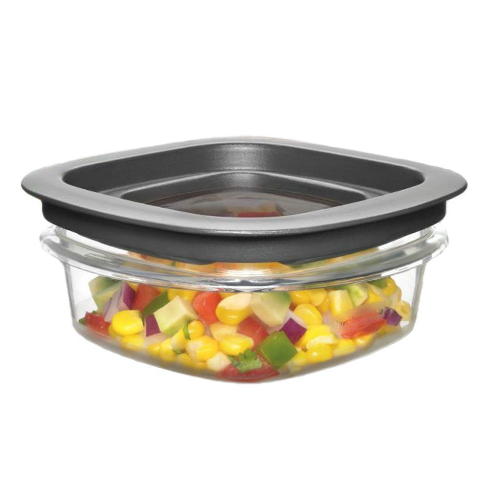 Rubbermaid Premier 1.25 cup container in grey with snap-on lids for easy stacking.