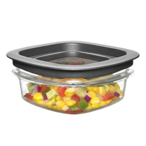 Rubbermaid Premier 1.25 cup container in grey with snap-on lids for easy stacking.