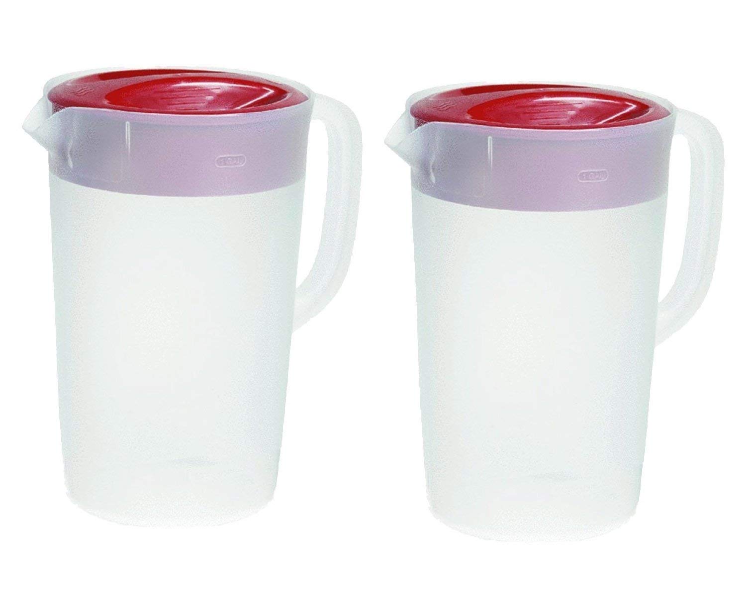 Rubbermaid Servin' Saver pitcher with red lid pour spout for easy, controlled pouring