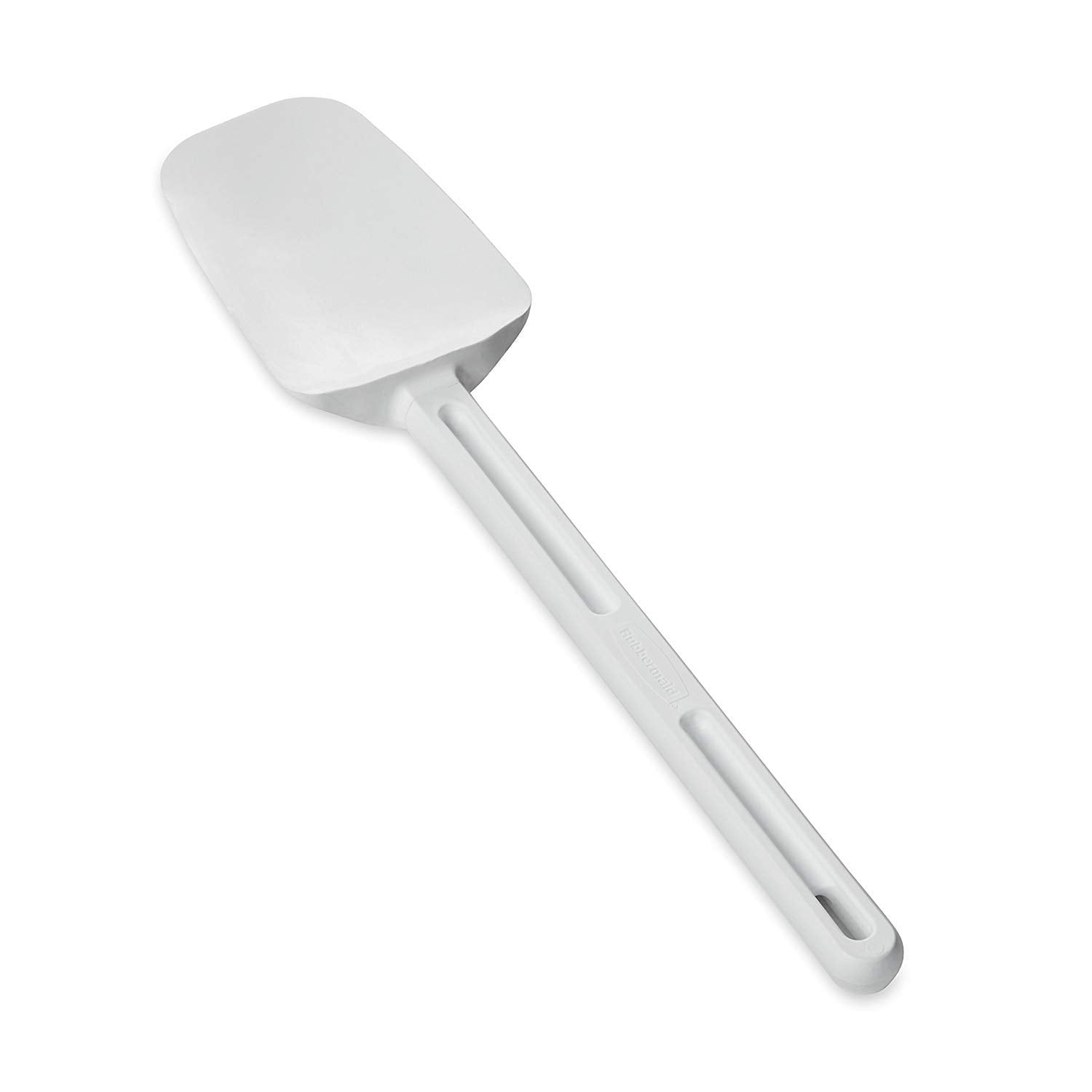 Rubbermaid spoon-shaped spatula, white, 13 1/2 in, ideal for scooping in busy kitchens.