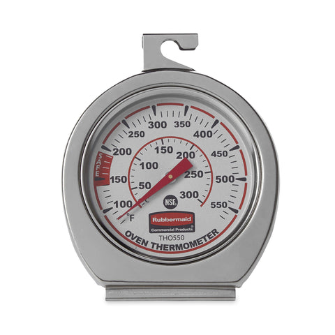 Rubbermaid thermometer on grill for reliable heat monitoring.