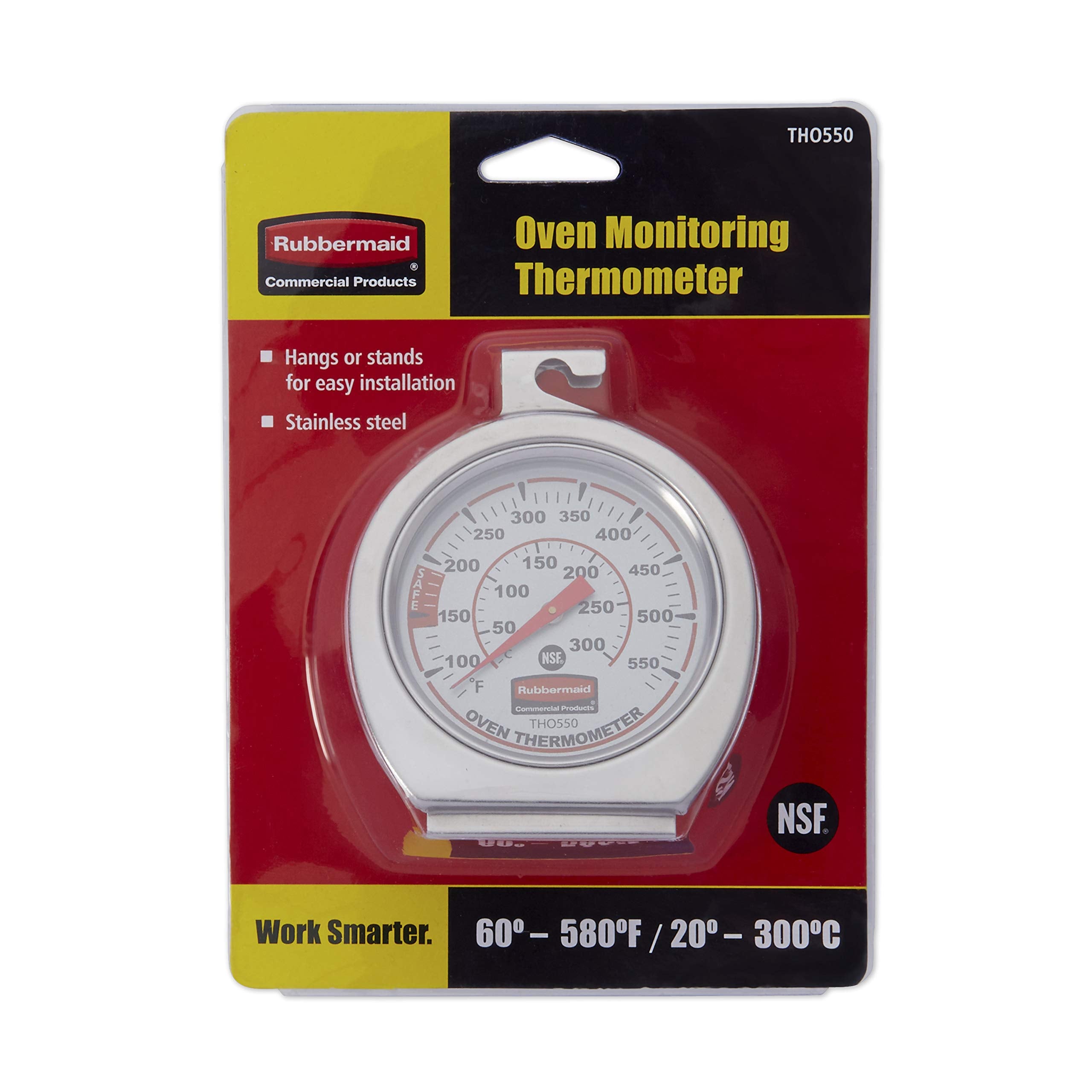 Rubbermaid thermometer mounted horizontally for flexible kitchen placement.