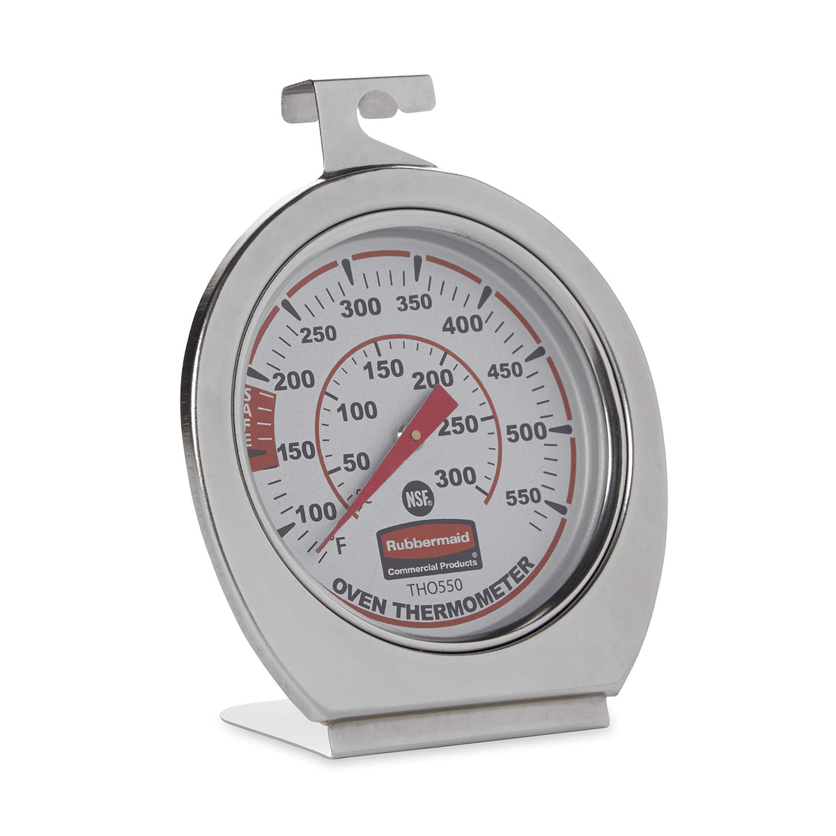 Rubbermaid Commercial thermometer inside oven for precise cooking temperatures.