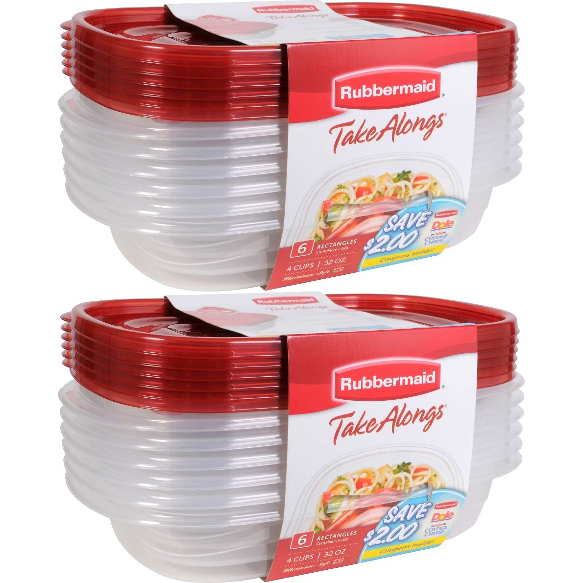 Rubbermaid TakeAlongs 4-cup rectangle container with red lid, clear view, ideal for meal prep.