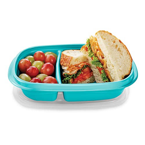 Rubbermaid TakeAlongs Teal Splash divided compartments aid organized lunch prep.