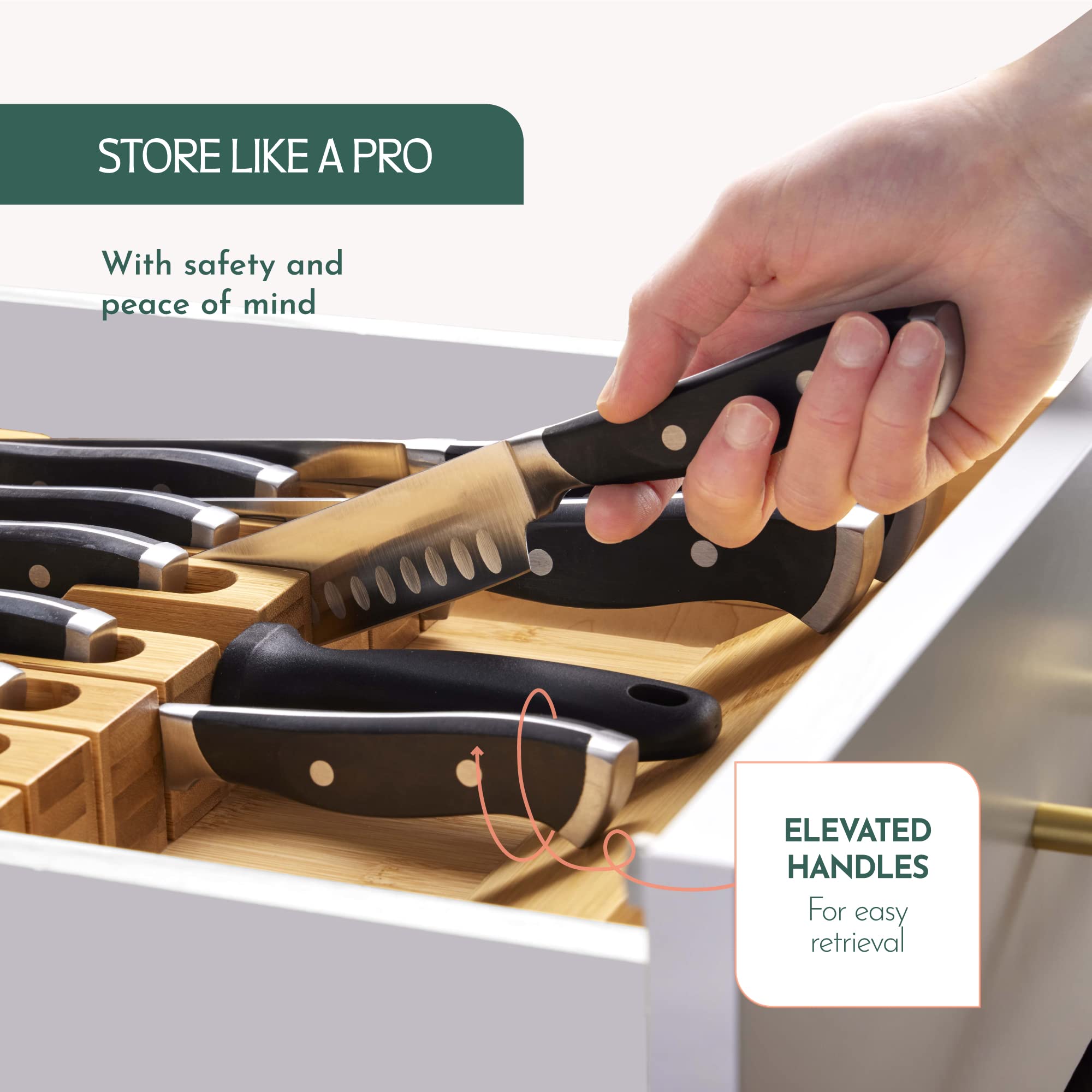 Space-saving RUBOXA design holds multiple knife sizes