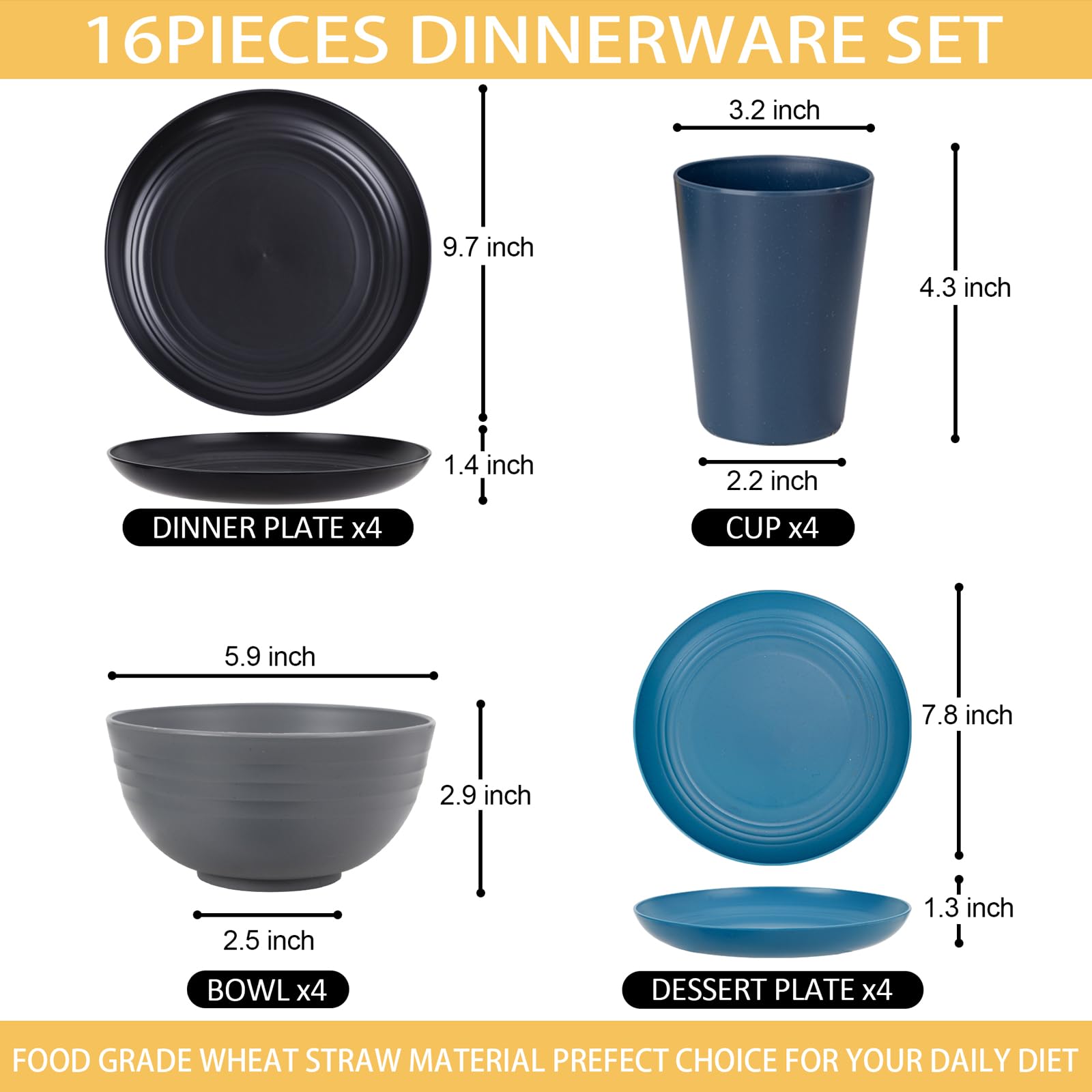 Rubtlamp dinner plates in deep black; durable and stackable for neat storage