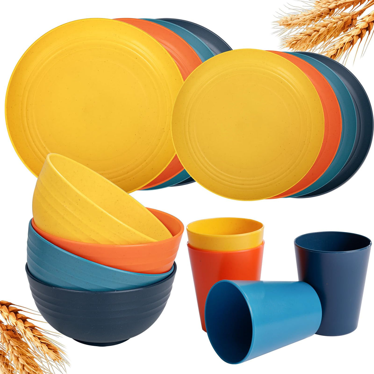 Rubtlamp wheat straw dinnerware 4 color table set is lightweight and unbreakable