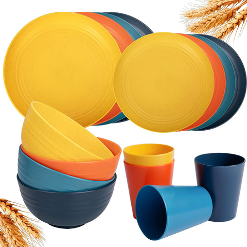 Rubtlamp wheat straw dinnerware 4 color table set is lightweight and unbreakable
