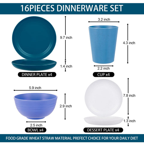 Rubtlamp plate light blue from wheat straw set adds cheerful color to family dining.