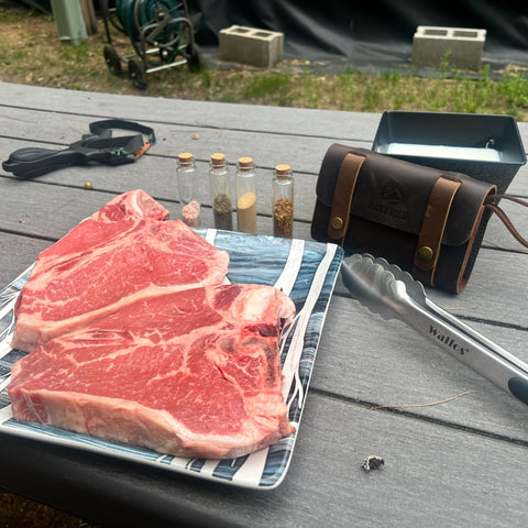 Ruck and River leather spice wallet in use at campsite for quick flavor access