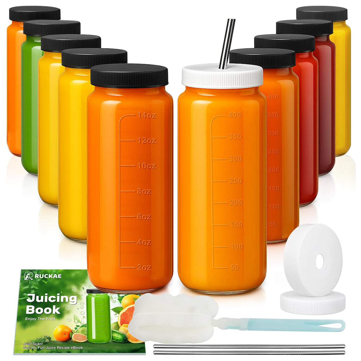 Ruckae 16oz juice bottle with lid showing airtight seal for on-the-go freshness.