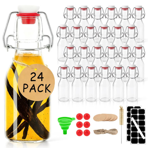Ruckae 4oz swing-top bottle with lid, durable glass and airtight seal.