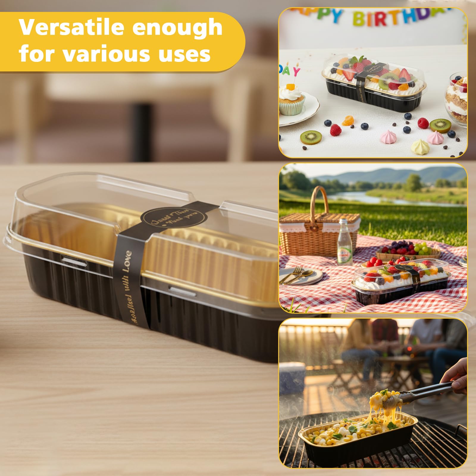 Ruckae foil bakeware for oven, fridge, and air fryer versatility.