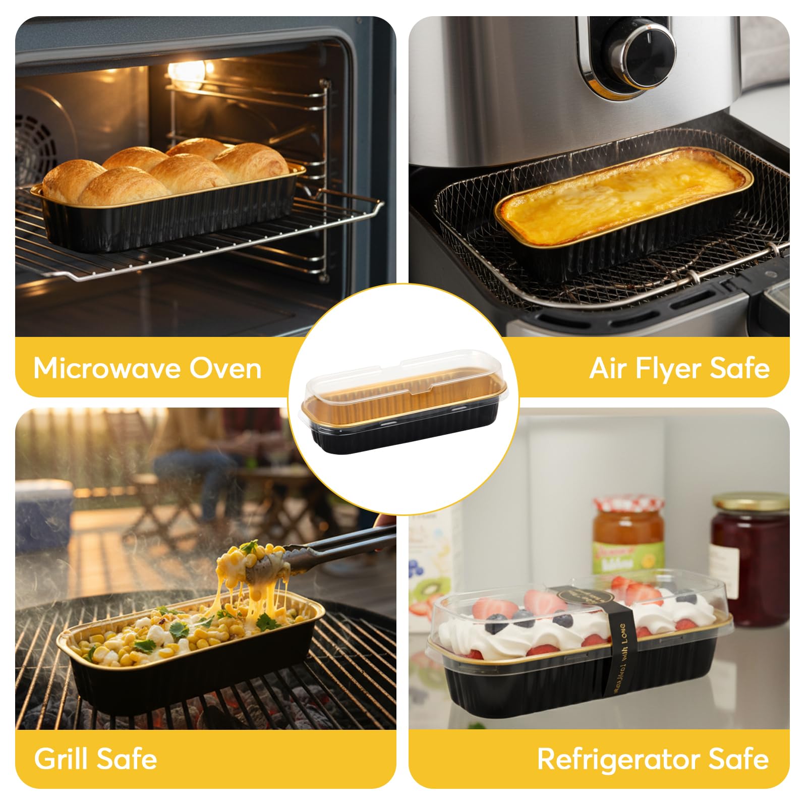 Ruckae mini loaf pans with lids for portable party desserts.