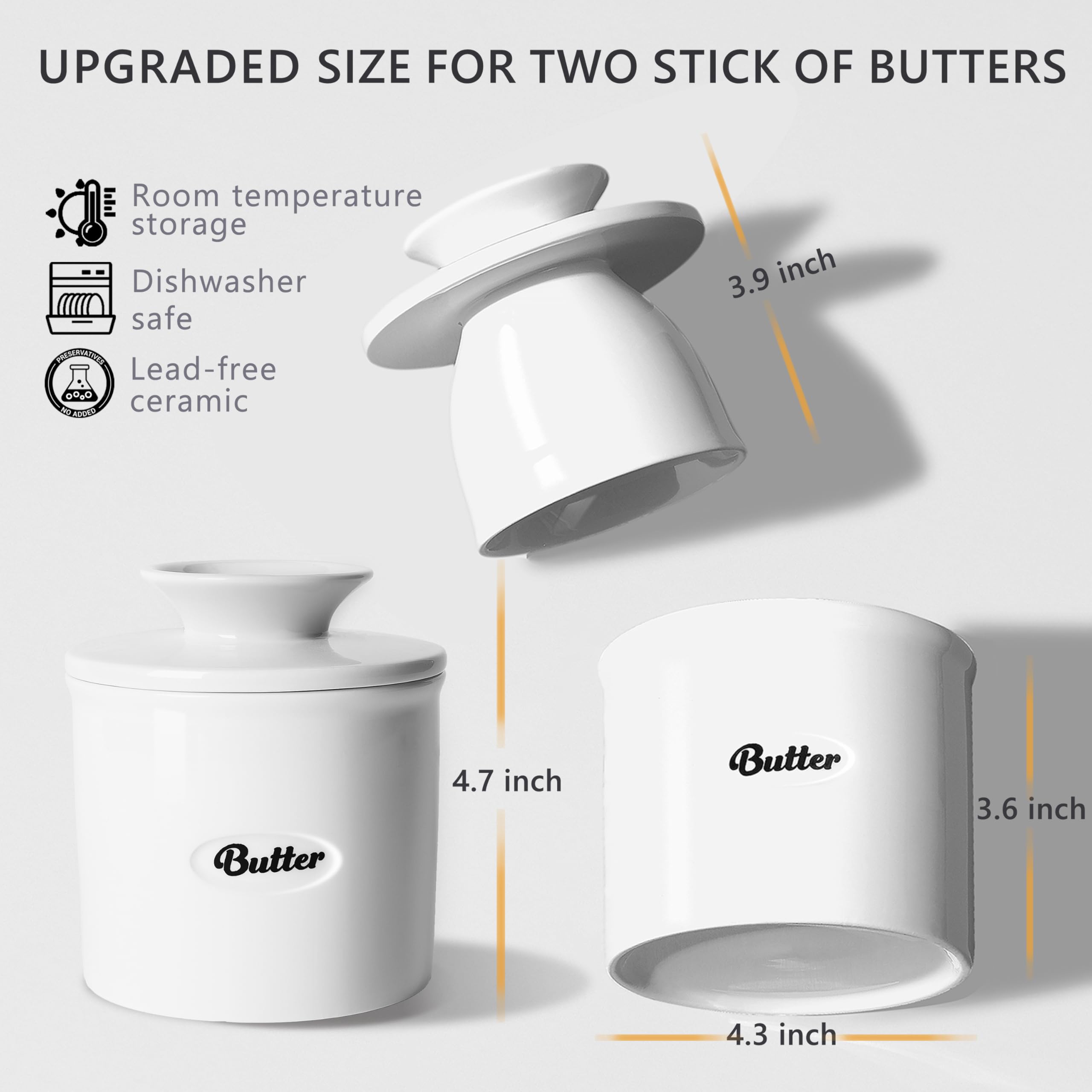 Rucoreon butter crock blue ceramic on counter with spreadable butter.
