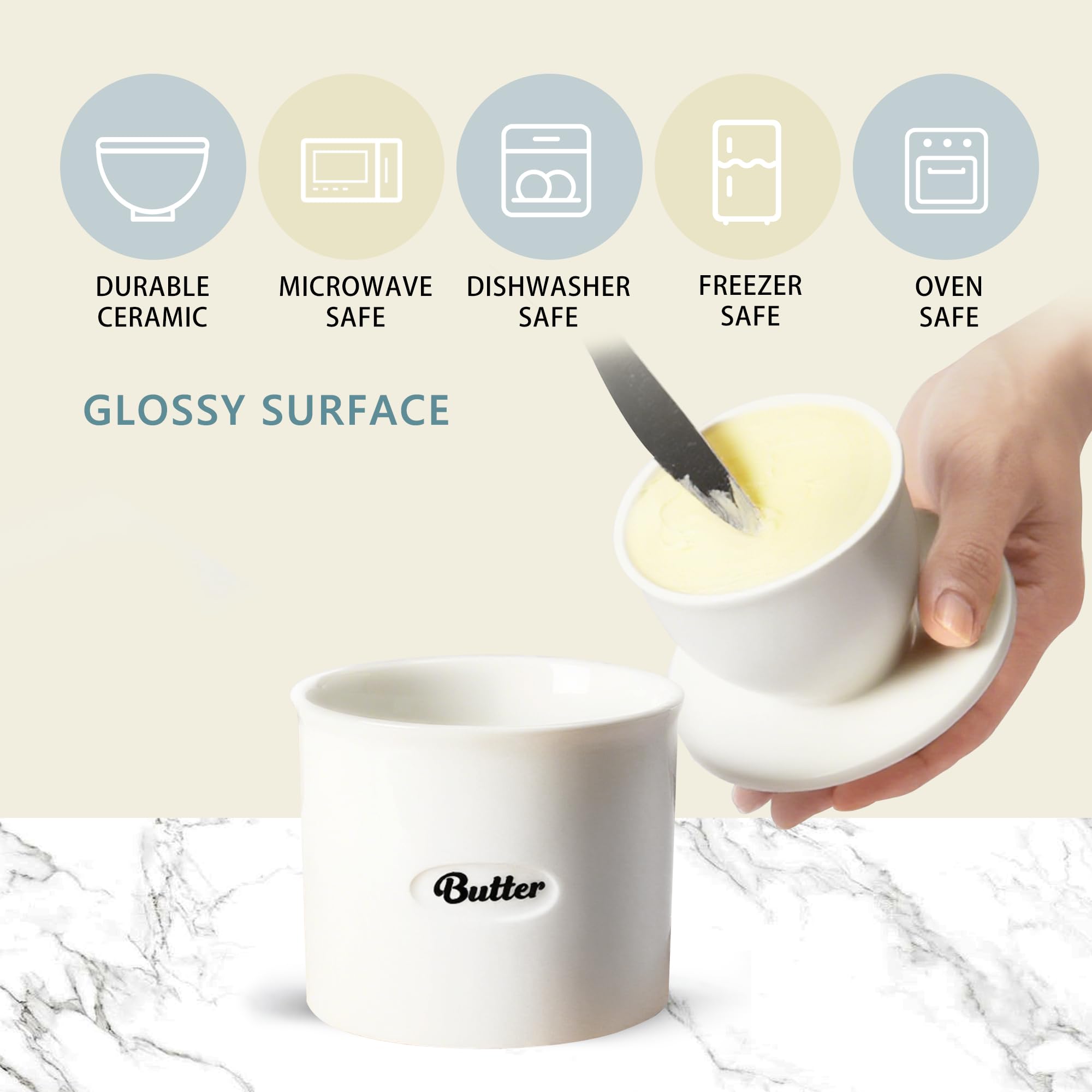 Rucoreon butter crock capacity 8.45oz supports family meals.