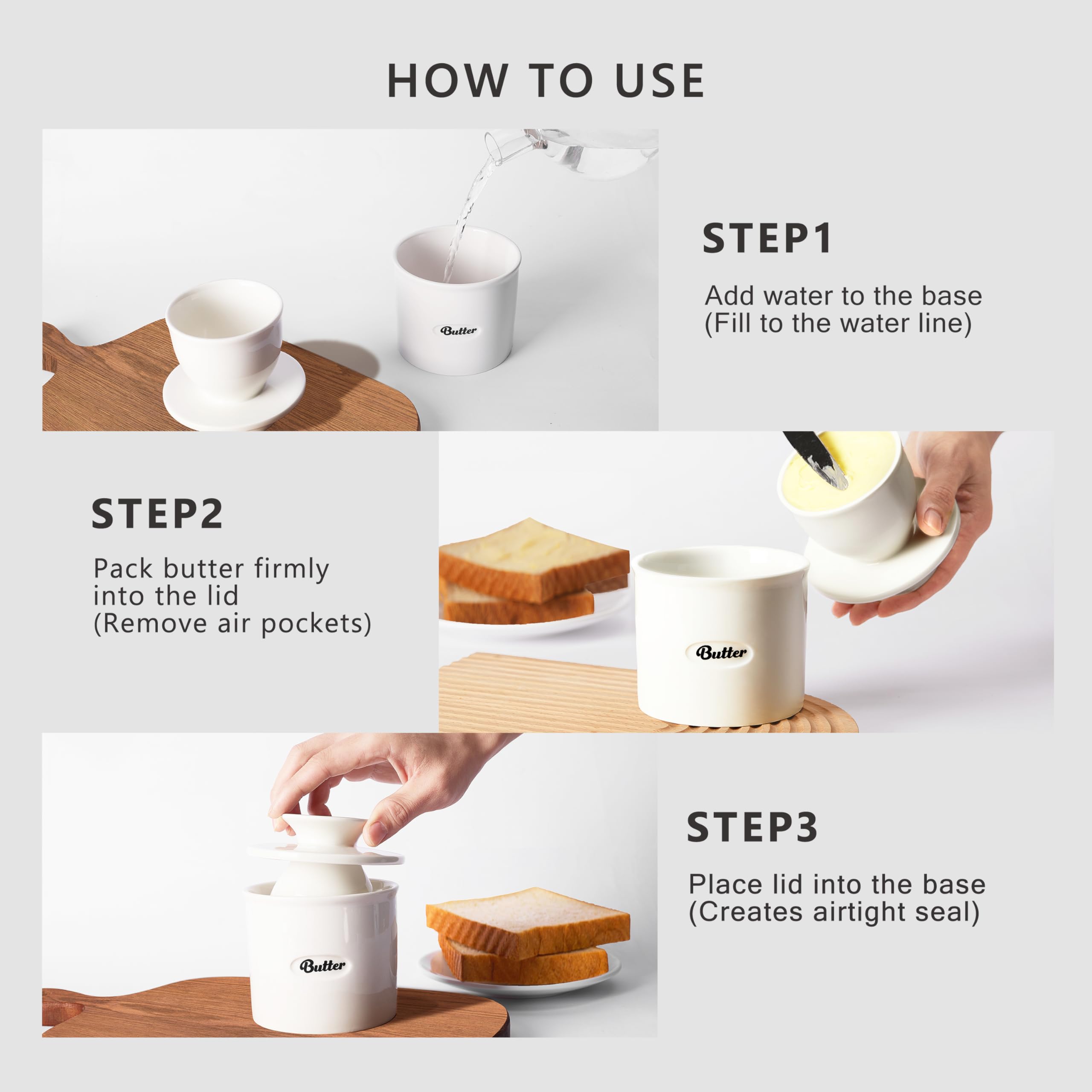 Rucoreon butter crock fill-lid ready for easy use and serving.