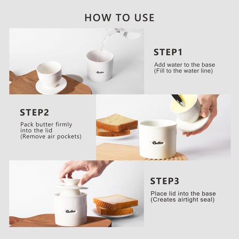 Rucoreon butter crock fill-lid ready for easy use and serving.
