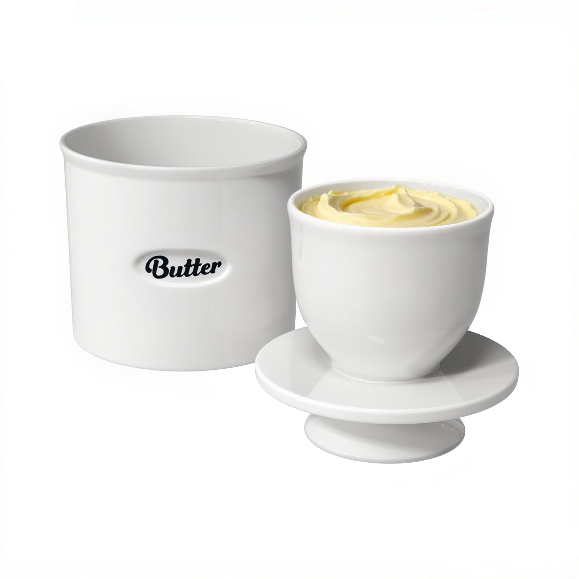 Rucoreon butter crock lid close-up showing natural water seal preserving freshness.