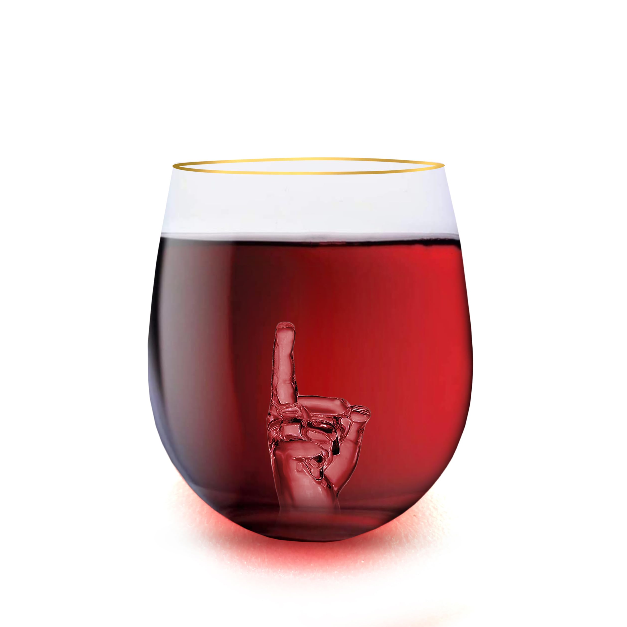 RUGLUSH glass close-up highlighting 3D middle finger detail as a gag gift appeal.