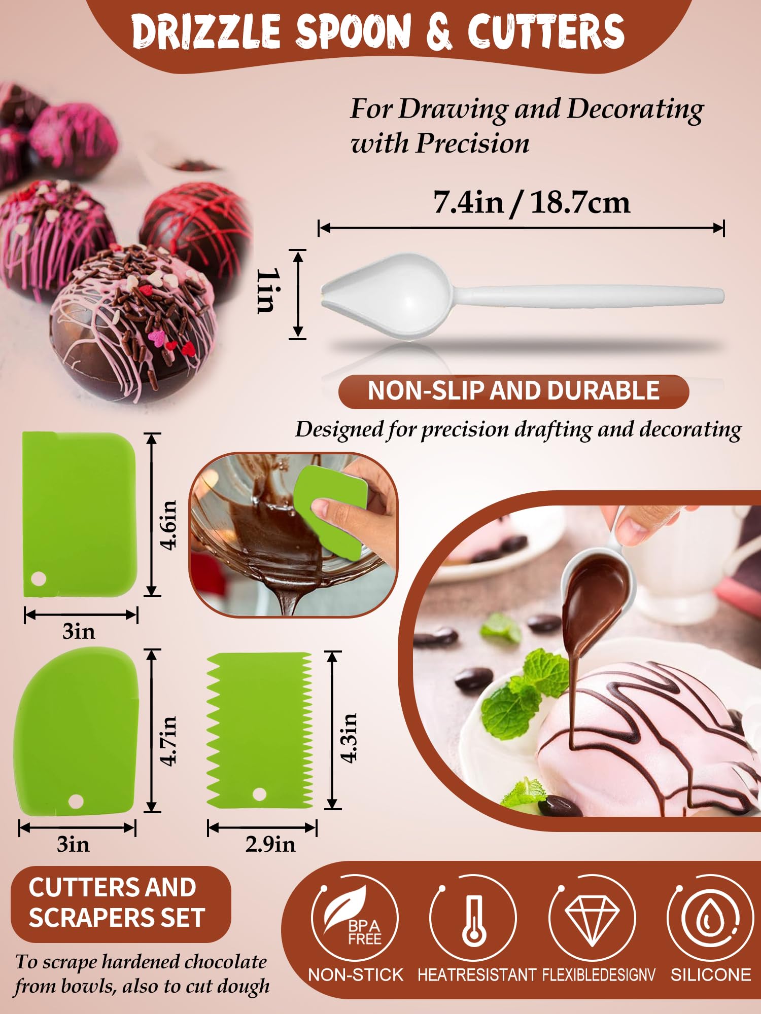 RUGVOMWM 5-tip icing pen for creative piping on desserts.