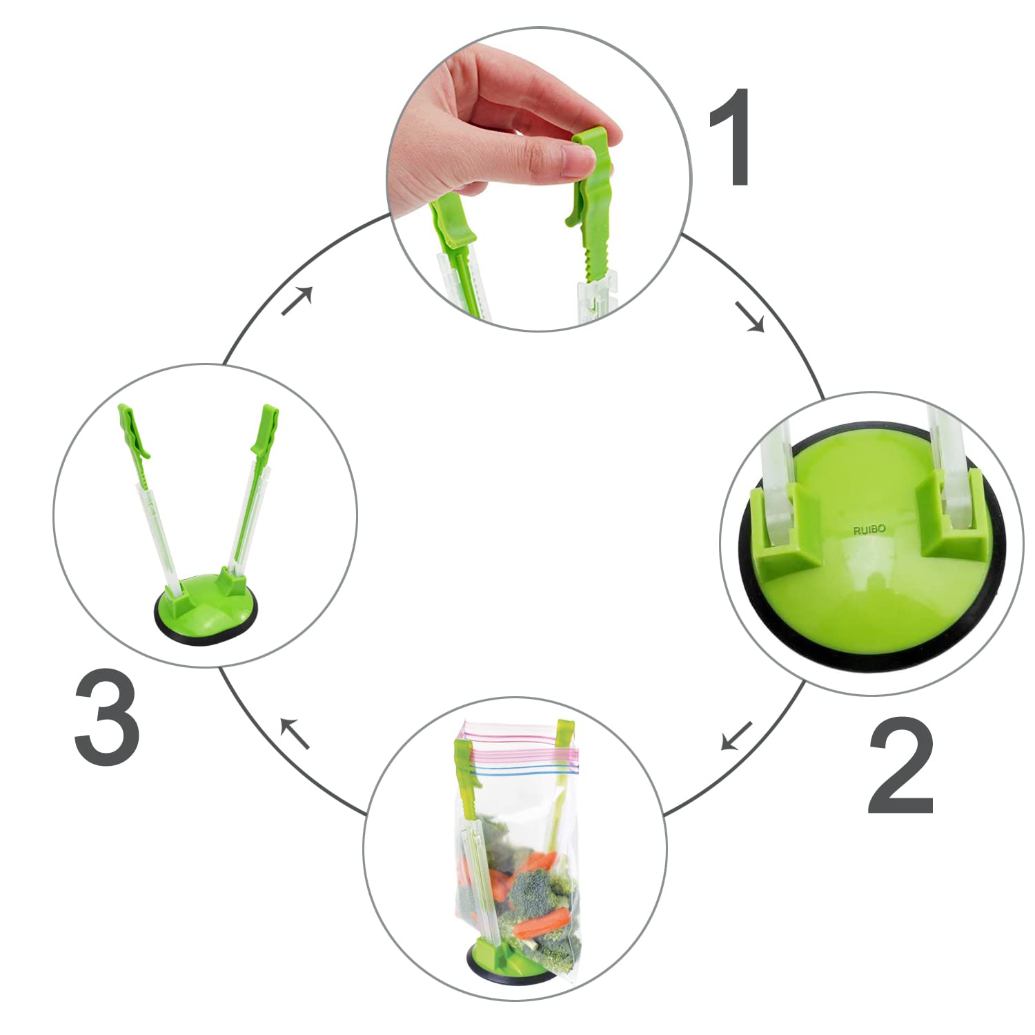 Ruibo Ziplock Bag Holder Stand folds flat for compact kitchen storage.