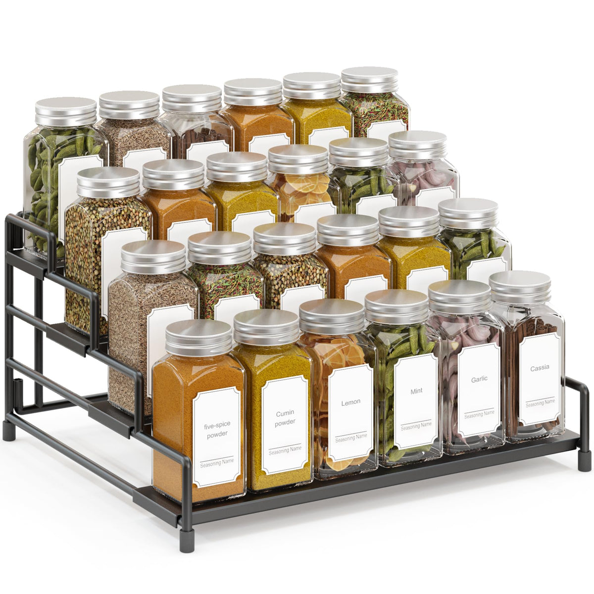 RUILALIFE 4-tier spice rack organizer inside a cabinet for organized spice storage