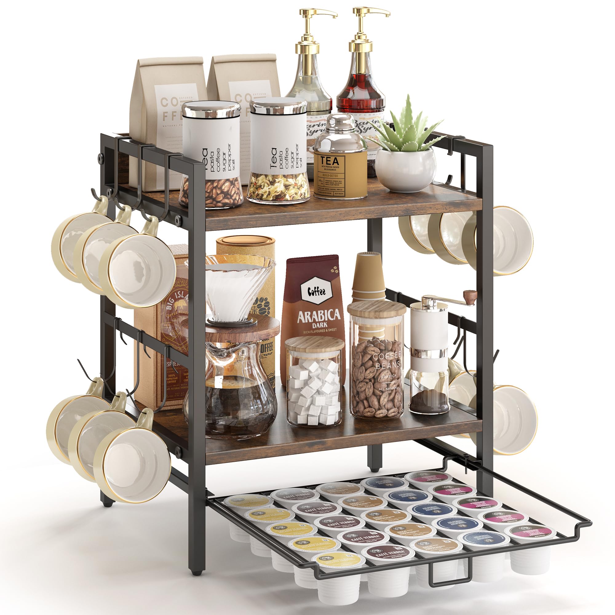 RUILALIFE coffee bar organizer 3-tier shelf on counter for clutter-free prep.