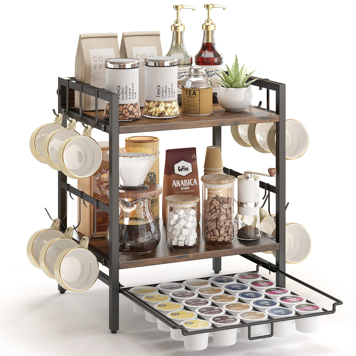 RUILALIFE coffee bar organizer 3-tier shelf on counter for clutter-free prep.