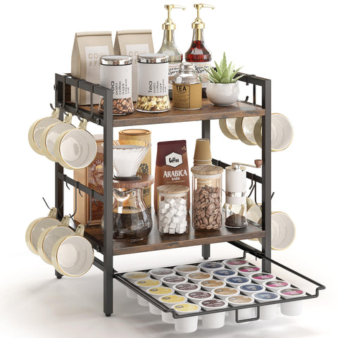 RUILALIFE coffee bar organizer 3-tier shelf on counter for clutter-free prep.