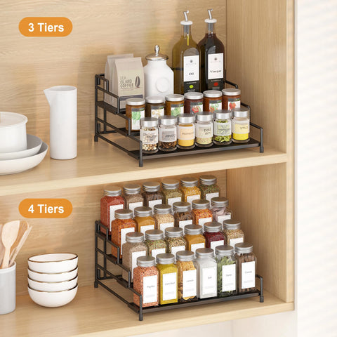RUILALIFE spice rack adjustable depth to fit varying jar sizes in a cabinet